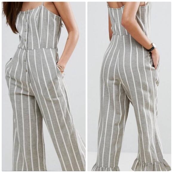 ASOS Pants - ASOS Women's‎ Grey Striped Sleeveless Jumpsuit Size 12 in Linen NEW